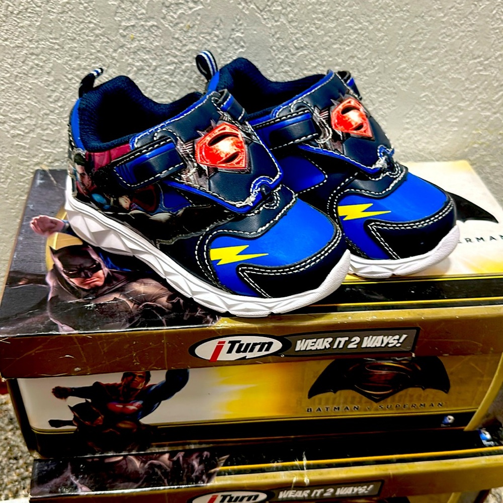 Boys Suowr man and Batma  Light Up Shoes